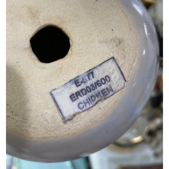 Vintage Tonala Art Pottery Chicken Bird Figure Figurine Blue Brown Green Floral - Picture 11 of 11